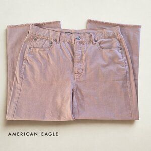 American Eagle Wide Leg Crop Denim Jeans Womens 16 Pink High Rise Raw Hem